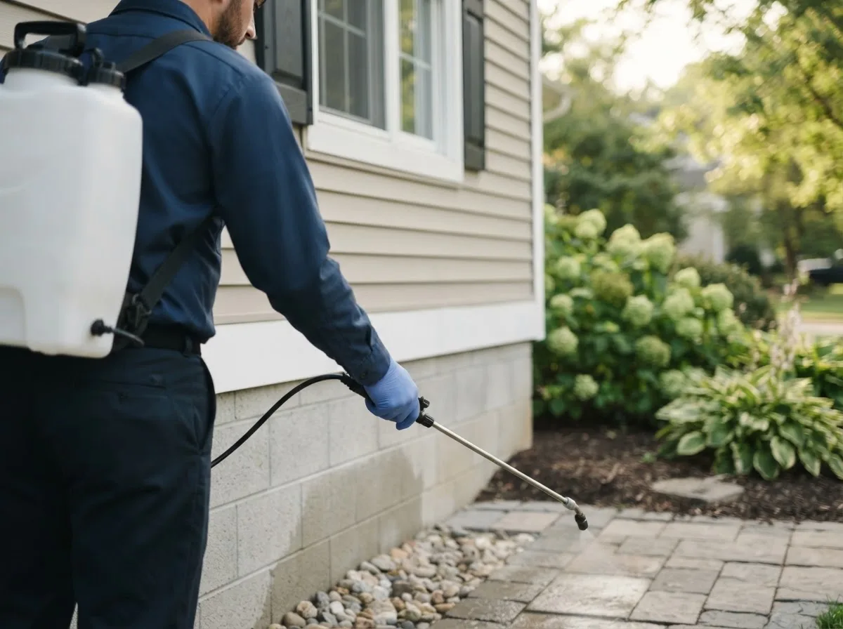 Pest control technician inspecting a home in Punxsutawney, PA